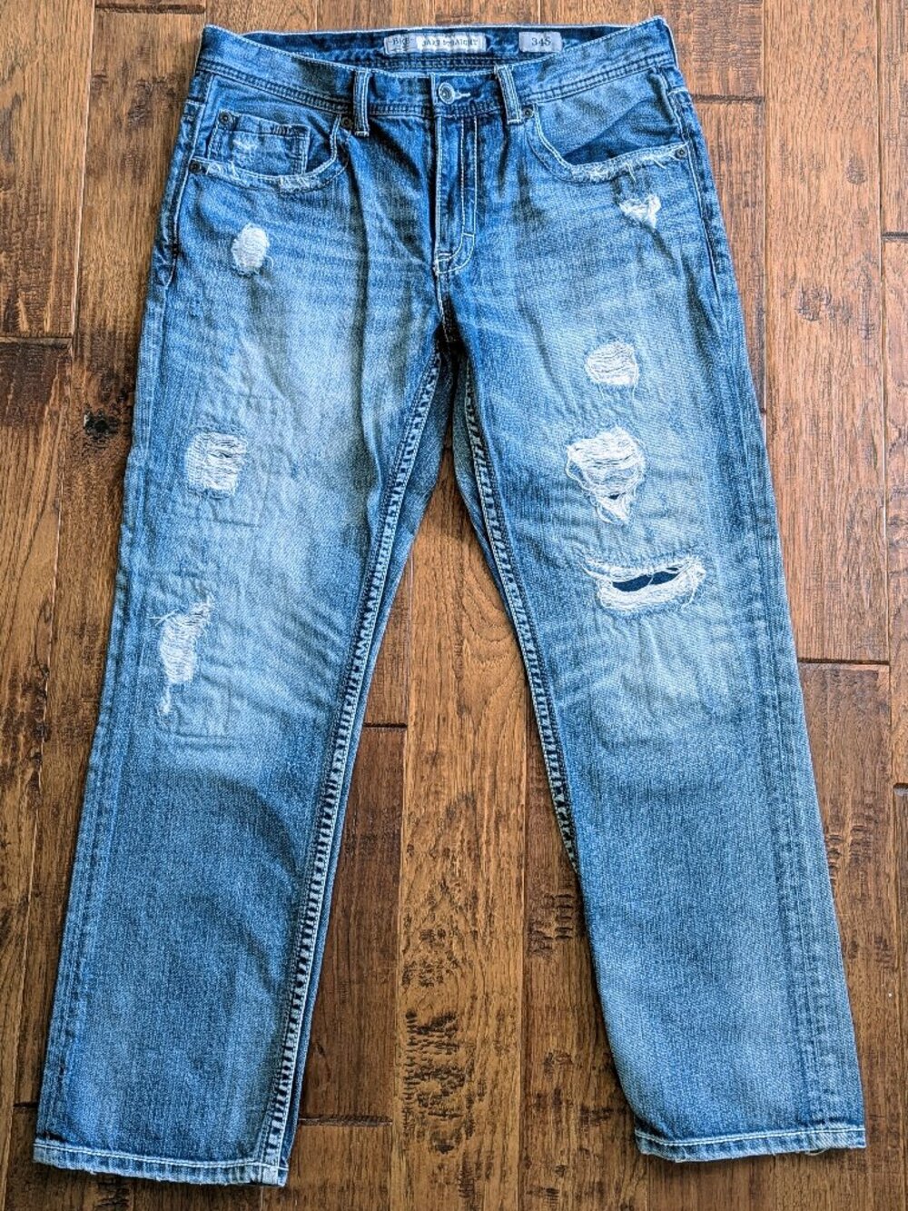 BKE Jake Straight Men's 34S Distressed Medium Wash Jeans